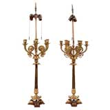 Pair of French Doré Bronze Candelabra Form Lamps 6