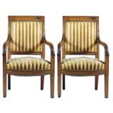 One Pair Of Empire Walnut Fauteuils.