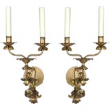 A Pair of Louis XV Style Gilt Metal Two-Light Sconces