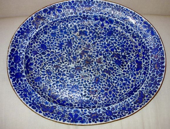 56 pieces of Chinese Exprort sacred bird and butterfly porcelain in royal blue with gilt edge.