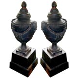 One Pair Windface Iron Urns On Stands