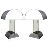 Pair of  Large Lucite and Chrome Sculptural Lamps