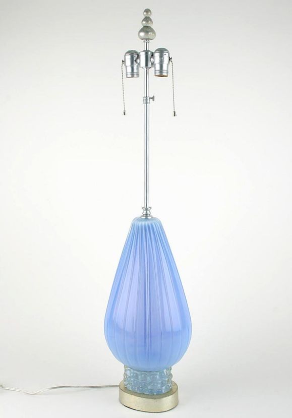 Blue  Murano Glass Lamp on silver leafed base