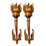 Wonderful Large Pair of Carved Wooden Italian Torch Sconces