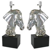 Pair of Silver Horse Head Lamps