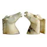 Vintage Art Deco Pair of Carved Alabaster Horse Head Bookends