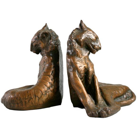 Rare Copper Clad Art Deco Cat Bookends