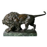 Gladenbeck Foundry Bronze Lion and Wild Boar Sculpture 1913