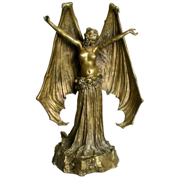 Bronze Art Nouveau "Batwoman" by Agathon Leonard