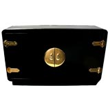 Fine Mastercraft Asian Inspired Black Lacquer and Brass Cabinet