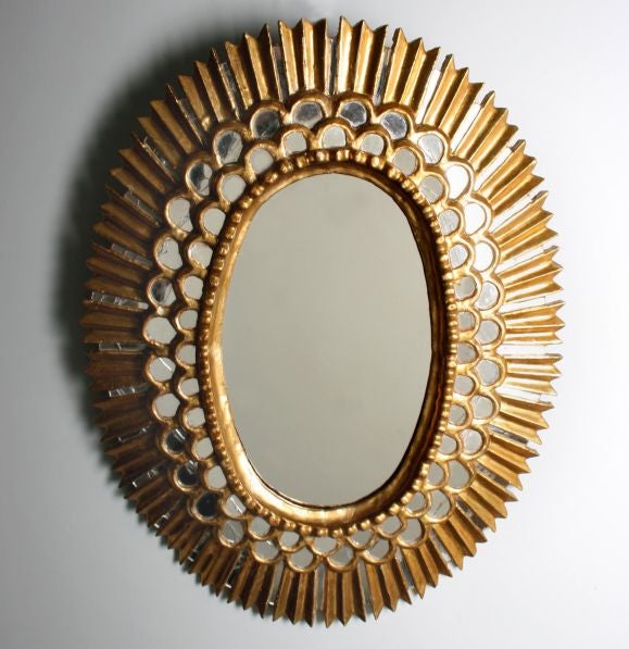 Mid-20th Century Vintage Gilt Oval Sunburst Mirror
