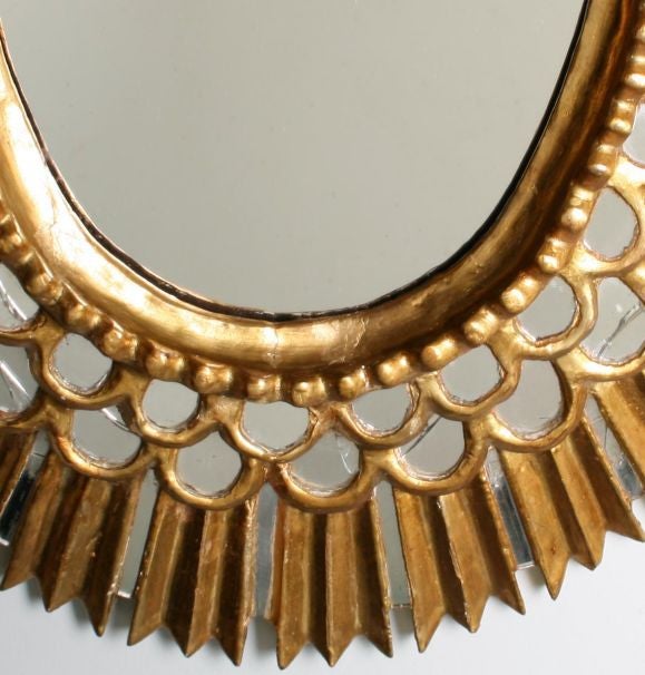 Spanish Vintage Gilt Oval Sunburst Mirror