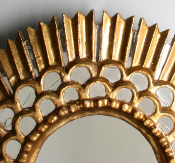 Carved Vintage Gilt Oval Sunburst Mirror