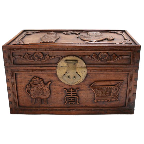 Hand Carved Wooden  Chinese Chest / Trunk
