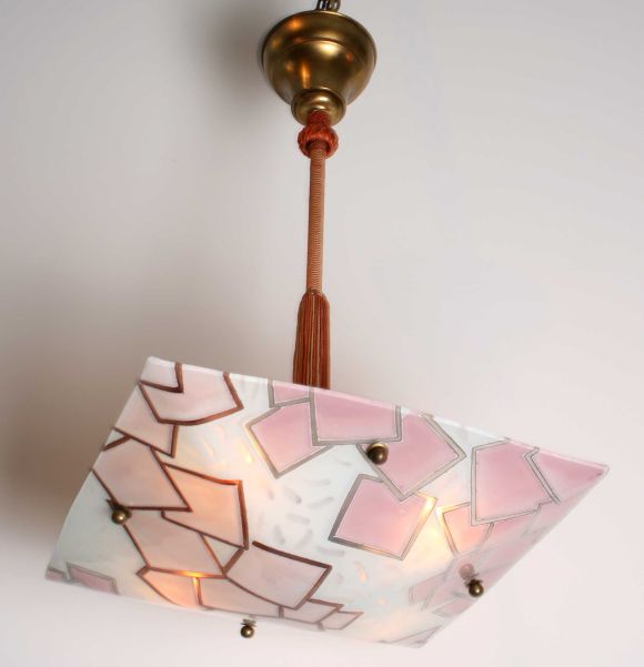 Art Deco Reverse Painted Hanging Fixture