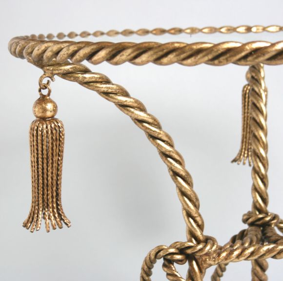 A Fine Pair of Gilt Iron Roped Tables after Gilbert Poillerat
