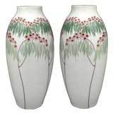 Pair of large Artist signed Art Deco Limoge Vases