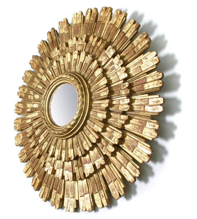 Mid-20th Century Palladio Carved Wood Gold Gilt Sunburst Mirror