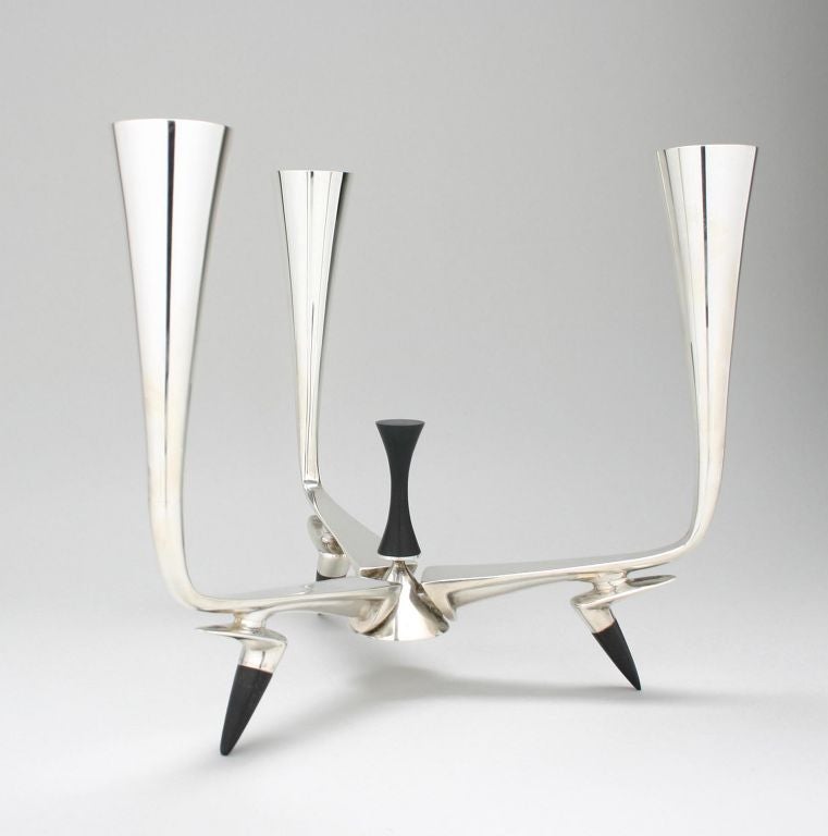 This pair of candelabrum, designed by Donald H. Colflesh for Gorham has a superb presence. These epitomize great modernist design.