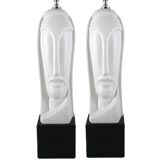 Pair of Ceramic Stylized Face lamps