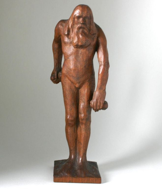 This is an important sculpture by Charles Haag, a Wilmette, Illinois artist, of Swedish descent, who was a sculptor and a builder and whose specialty was portraying mythological woodland men. Conversely, he also, did beautiful nudes.
This