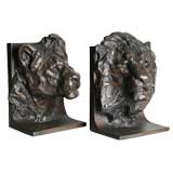 Pair of Bronze Lion Bookends signed by Kenneth  Bunn