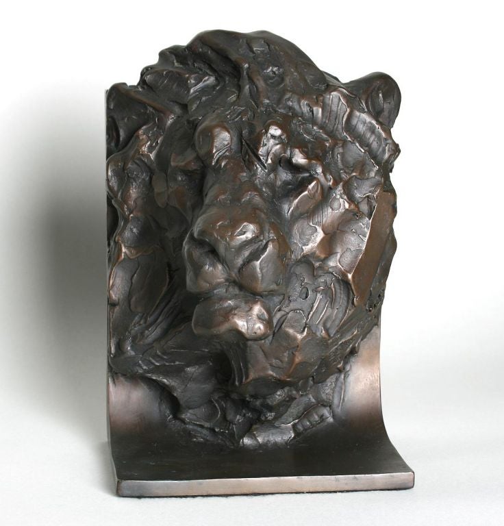 Pair of Bronze Lion Bookends signed by Kenneth  Bunn 1