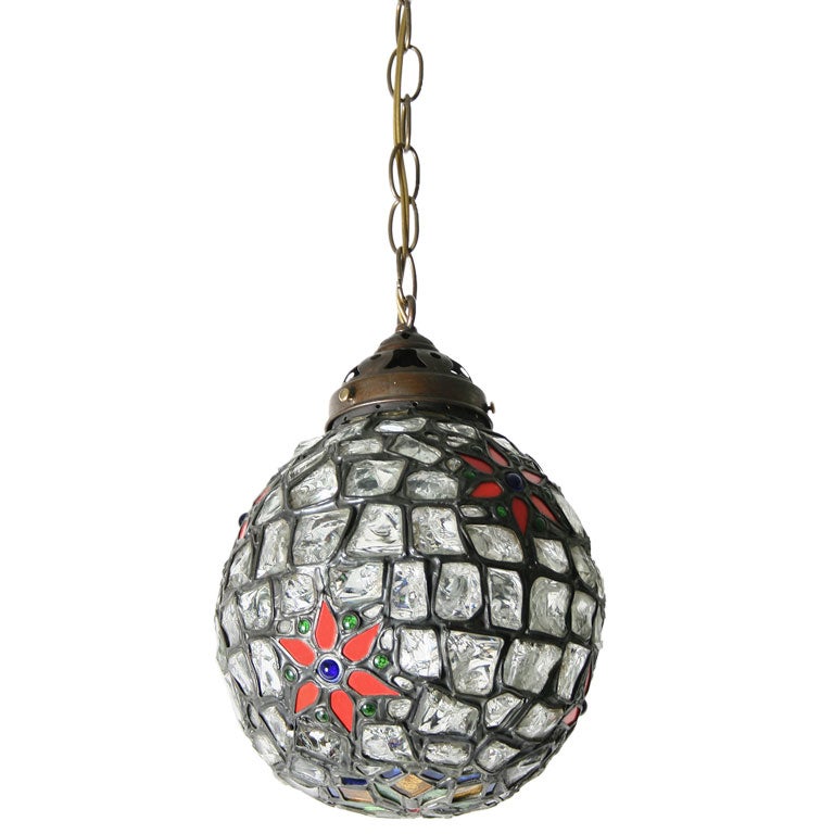 Leaded Chunk  or Chipped Glass Hanging Fixture For Sale
