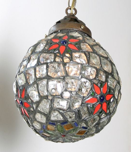 American Leaded Chunk  or Chipped Glass Hanging Fixture For Sale