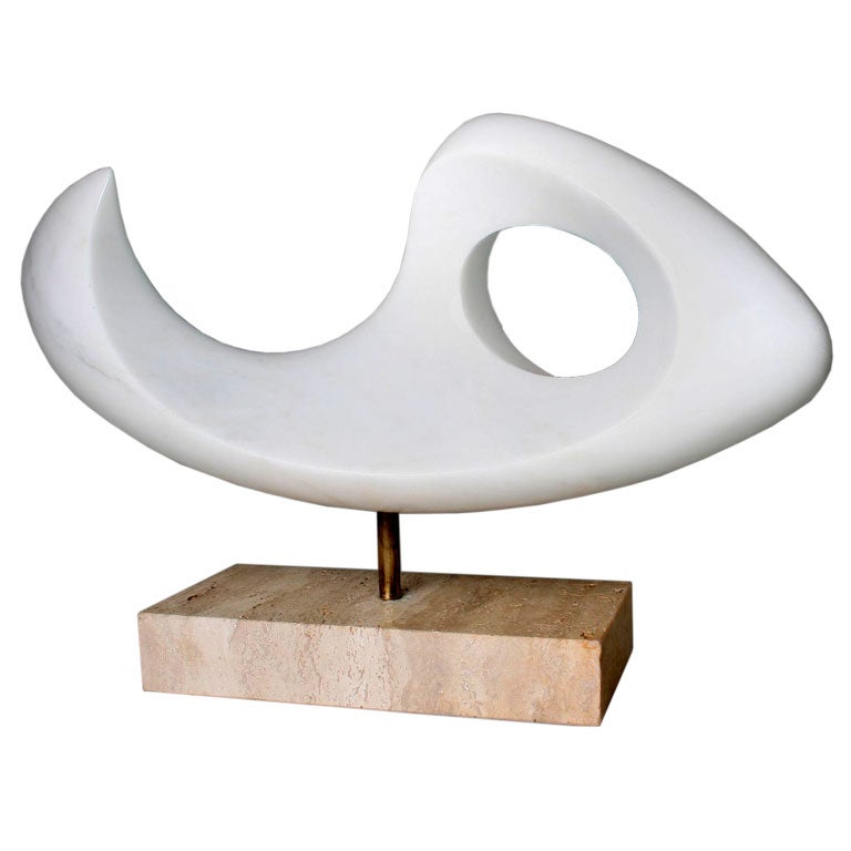 White Marble Biomorphic Sculpture by Michael Barkin