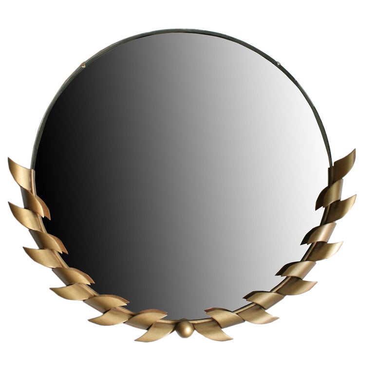 Art Deco Circular Mirror with Stylized Leaf Motif