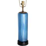 Venini Blue Glass Lamp with Wood Base