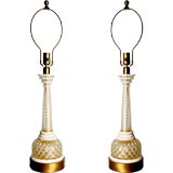 Pair of White and Gold Barovier Lamps