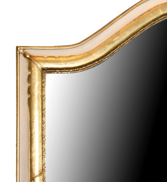 French Classically Elegant Cream and Gold Leafed Mirror