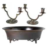 Just Andersen Art Deco Candelabras and Large Centerpiece Bowl