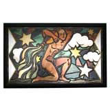 Vintage Art Deco  Stained Glass  Portrait of Aquarius