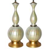 Large Iridescent Murano Seguso Italian Glass  Lamps