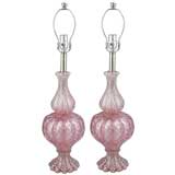 Vintage Pair of Barovier and Toso  Rose  and Silver Murano Lamps