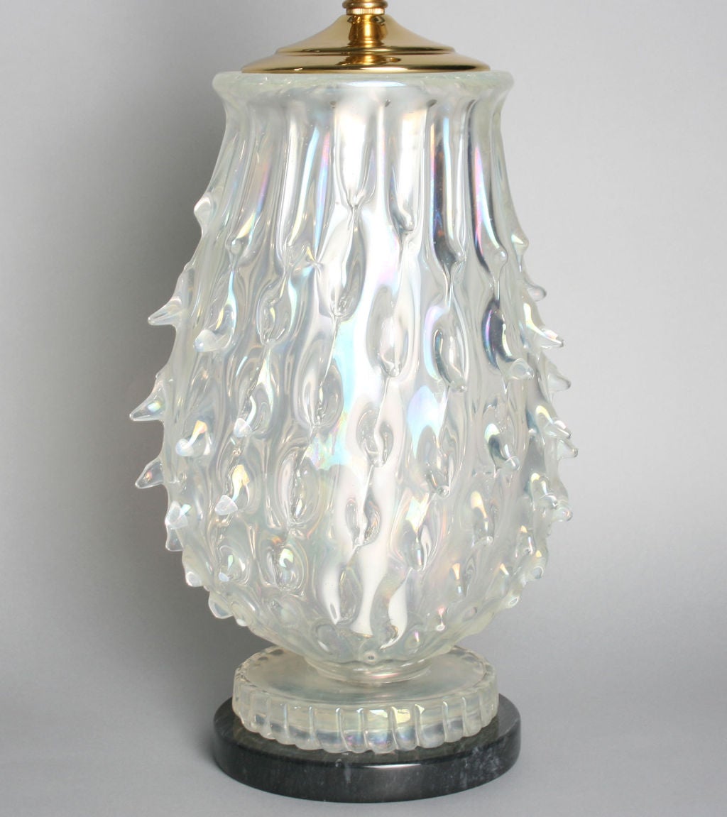 This is a rare lamp from the Barovier Medusa 1938 series. The pointed ends and opalescent glass are of superb craftsmanship.<br />
THE REDUCED PRICE OF $4060 (REG $5800) REFLECTS NET PRICING
