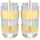 Pair of Karl Springer Style Chunky Lucite and Brass Lamps