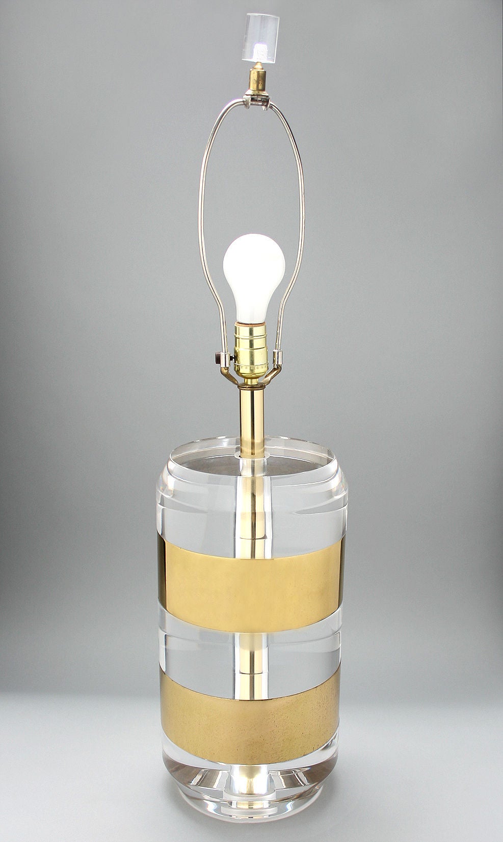 Pair of Karl Springer Style Chunky Lucite and Brass Lamps