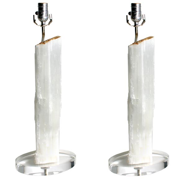 Pair of Selenite Crystal Lamps
