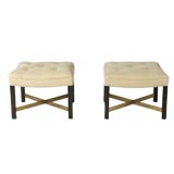 Pair of 1950's  Mahogany and brass upholstered stools