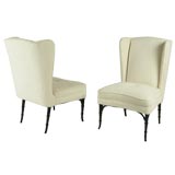 Pair of 1940s faux bamboo wing back chairs