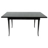 Elegant 1950s dining table with chevron mahogany inlay on top