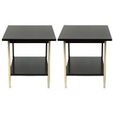 Pair of Paul McCobb tables with brushed brass accents