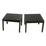 Pair of Harvey Probber brass inlay mahogany end tables