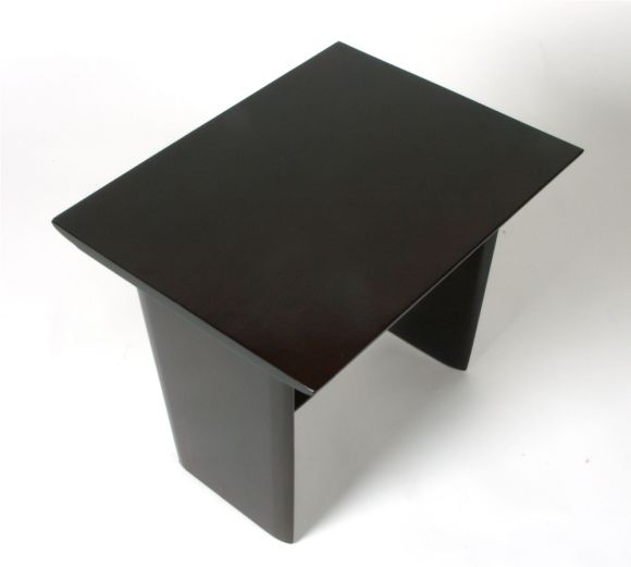 T. H. Robsjohn Gibbings for Widdicomb dark  walnut side table with tapered plinth base, lower shelf