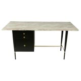 Paul McCobb marble top mahogany desk with brass stretchers