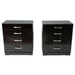 Pair of 1940s Chests of Drawers with Silver Plated Scroll Hardware 1